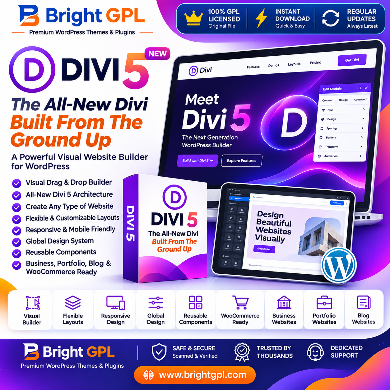 Divi 5 WordPress Theme – Visual Website Builder GPL Download