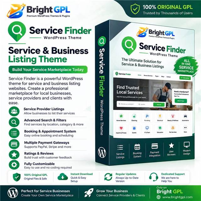 Service Finder GPL download service and business listing WordPress theme